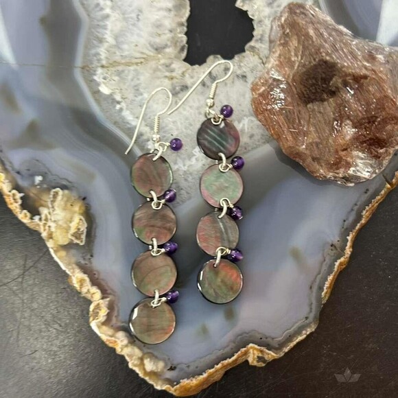 Carolyn Pollack Sterling Brownish-Gray MOP & Amethyst Dangle Earrings For Women main image 8